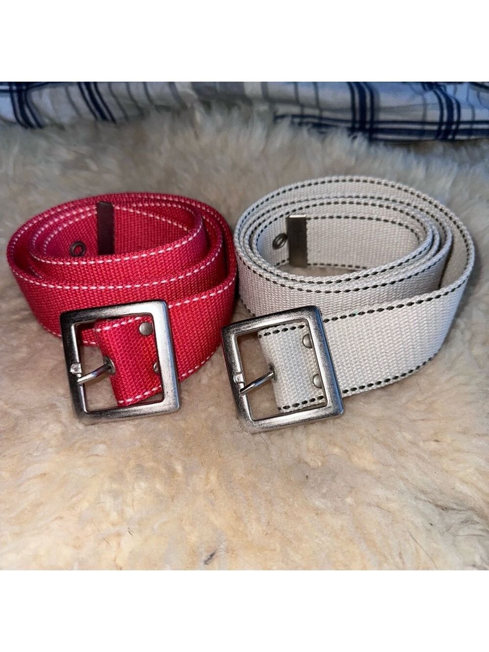 NWOT Unbranded Canvas Belt Square Buckle White & Dk Salmon Pink Bundle 52”